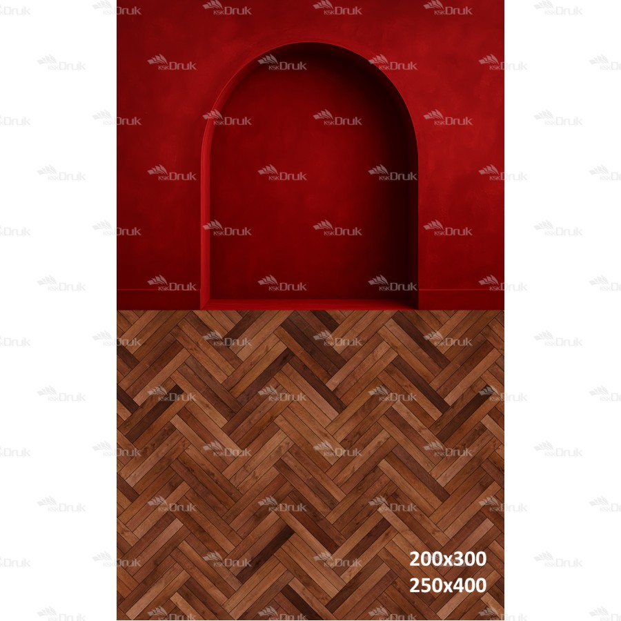 Tło fotograficzne artystyczne – czerwony łuk z ciemną jodełką drewnianą | 3696